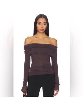SKIMS gray off the shoulder modal long sleeve